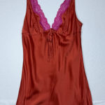 Victoria's Secret Vintage Silk Chemise Slip Dress Coral Pink Lace V Neck M Photo 0
