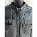 Jaclyn Smith  black &white Tweed quilted Leather button up moto jacket size small Photo 8