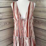 White & Rust Striped Deep V Cutout Back Mini Dress Multiple Photo 3