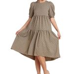 NWT En Saison Poplin Plaid Print Midi Dress Size Small Brown Photo 2