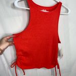 SO NEW  women’s‎ bright orange ribbed high neck tied cinched sides cropped top L Photo 1