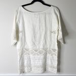 Place Nationale white linen crochet‎ lace tunic top Size M Photo 5