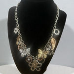 Vintage Butterfly and Flower Charm Necklace Silver Photo 0