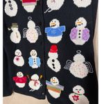 Susan Bristol  Black Snowman Embroidered Button Front Cardigan Sweater Size L Photo 3