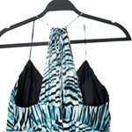 BCBG Paris Silk Halter Empire Waist Tie Back Blue Zebra Print Dress Size 4 Photo 3
