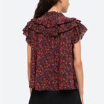 SEA NY Ilana Ikat Navy Red Flutter Sleeve Top Shirt Blouse Ruffle Size M Photo 1