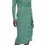 Diane Von Furstenberg 💕DVF x TARGET💕 Long Sleeve Midi Arrow Geo Green Wrap Dress XL Photo 4