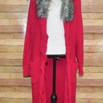 Jamie Gries Hot Pink Chunky Duster Cardigan Sweater Plus Size 1X Faux Fur Collar Photo 0
