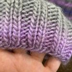 Handmade Purple Cable Knit Grannycore Sweater Purple Gray Chunky Stripe‎ Size M Colorful Photo 3