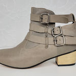 Inca Women Boots Size 7.5 Taupe Leather Round Toe Strappy Buckle Western Boho Gray Photo 0