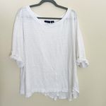 Adrienne Vittadini Linen Roll Tab Sleeve Top 3X Button Back White Photo 1