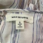 Max Studio White Blue Stripe Cold Shoulder Ties Top Blouse Pleated Short Sleeve Photo 4