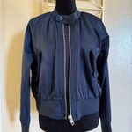 Free People  Midnight Bomber Jacket Full Zip Sateen Navy Blue size Small Photo 2