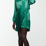 ZARA  Green Satin Mock Neck Faux Wrap Mini Dress Small Long Sleeve 1165/259 Photo 2
