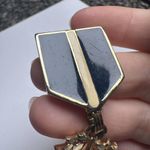 Blue & Cream Enamel Gold Tone Metal Badge Style Dangle Brooch Pin Photo 3