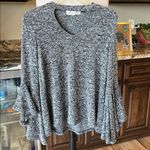 Penelope Project Sweater Heather Black Flowy Bell Waterfall Sleeves Choker Neck Size XS Photo 15