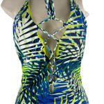 Aerie Tropical Leaf Print Plunge V Neck Lace Up One Piece Swimsuit Size S Photo 4