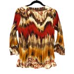 Serenade New York Womens Y2K Crinkle Pleated Print Button Front Blouse Top Large Brown Photo 1