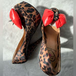 Penny Loves Kenny Animal print heeled shoes with red bow detail and black studs, Photo 1