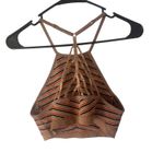 Fornia Women's Size‎ S/M Orange Brown Striped Halter Bralette Size M Photo 4