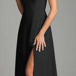 Azazie  Debra Black Chiffon Sleeveless Bridesmaid Maxi Dress A14 Photo 0