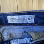 Papaya High Rise Kylie destroyed Blue Denim Jean Shorts Button Fly Raw Hem Small Photo 1