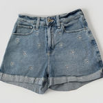 Hollister  Denim Blue Floral Boho Daisy‎ Embroidered Cutoff Jean Shorts 25 0/1 Photo 0