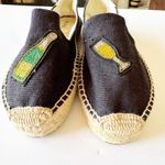 Soludos Black Canvas Espadrille Party Champagne Embroidered Size 9 Wedding Toast Photo 4