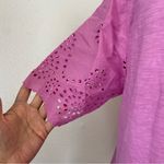 I.B. Diffusions Solid Light Purple Cotton Blend Floral Eyelet Cutout T-Shirt Photo 2