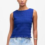 Madewell NWT Smocked Boatneck Tank in Brilliant Sapphire - Size: Extra Small Photo 0