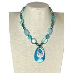 Artisan Silver 925 Amazonite Crystal, Pearl, Faux Turquoise Statement Necklace Photo 0