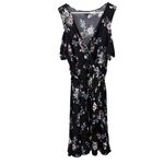 Torrid  Black Pink Floral Cold Shoulder‎ Stretch Wrap Dress Size 2X Photo 4