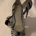 Anne Michelle EUC  Striped Peep-toe ‘Flare’ Heels with Bow Detail Photo 0