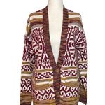 Lucky Brand NEW  Boyfriend Cardigan Sweater Red Jacquard Southwestern Size Large Photo 1