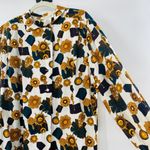 Jones New York  Vintage Button Down Blouse Shirt Top Gold Medal Print Size 12 Photo 6