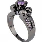 Men's Women 4 Skull Design Purple Zircon Wedding Ring Black Gold Size 10 Photo 2