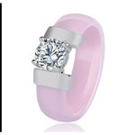 Boutique NEW Women's 1 Carat Simulated Diamond Pink Ceramic Engagement Ring, Size 6 Photo 5