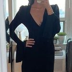 Free People NWT  talk now black bell sleeve low cut v neck mini dress Photo 0