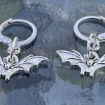 Handmade Silver Y2k Bat Hoop Earrings , Punk Goth Boho Silver Hoop Photo 1