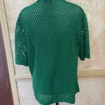 ZARA Green Open Knit Short Sleeve Colloared Popover Top Polo Shirt Sz Large Photo 6