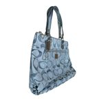 Coach Poppy Signature Sateen Tote Gray Silver Metallic Shoulder Bag Purse Large Photo 5
