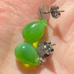 Handmade green opal teardrop Czech glass simple minimalist earrings💚 Photo 4