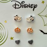 Disney  Halloween Mickey Pumpkin Heart Stud Earrings Set‎ Fine Silver Plated Photo 2