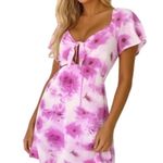 Abound  Sweetheart Tie Neck Dress Women's Small Pink Abstract Short Sleeve Mini Photo 0