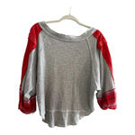 Free People  We The Free Waffle Knit Bubble Tee Gray and Red Boho Size Small Photo 4