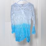 PURE Women’s Lace Ombré Macrame Long Sleeve Boho Cover Up Blouse Blue Size L Photo 1