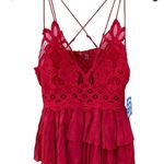 Free People NWT Womens size small cherry red Adella lace cross strap Cami top Photo 2