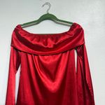 Hyperfire Red Satin Off The Shoulder Long Sleeve Tie Back Mini Dress Sz XS Photo 2