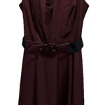 City Chic Burgundy Solid Sleeveless Fit Flare Dress Size XS/14 Back Zip Belt Photo 0