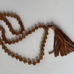 Carnelian Agate and Leather Tassel Necklace Beaded Brown Boho 12" Brown Pullover Photo 2